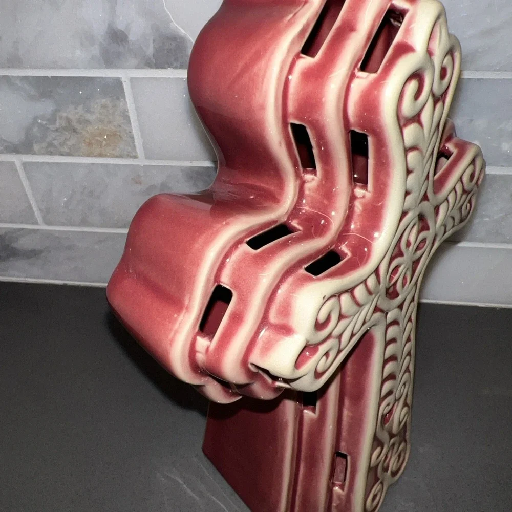 Latin Trinity Lamp, Nighlight. Burgandy & Beige 9x6x3 Inches.  Religious